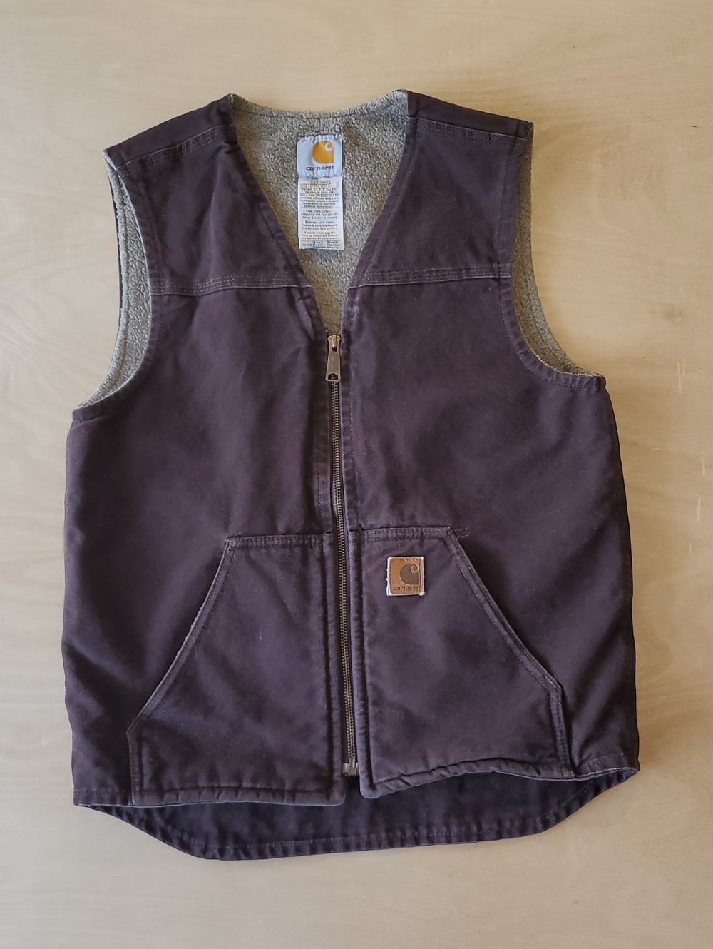 Carhartt Men's Sherpa Lined Canvas Vest Size Small Dark Brown